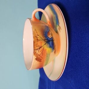 Japanese Countryside Design Teacup and Saucer, Handpainted